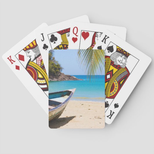 Jeu De Cartes Belle plage tropicale avec bateau à rames (dos)