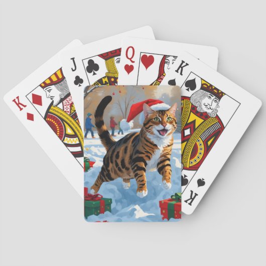 Jeu De Cartes Bengale Chat Noël Festive Scène de neige (dos)