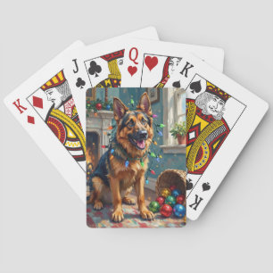 Jeu De Cartes Berger allemand drôle empêtré dans les lumières de