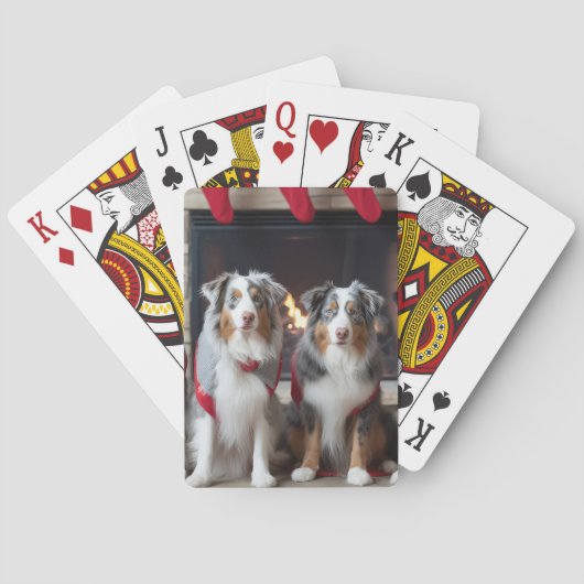 Jeu De Cartes Berger australien près de la cheminée Noël (dos)