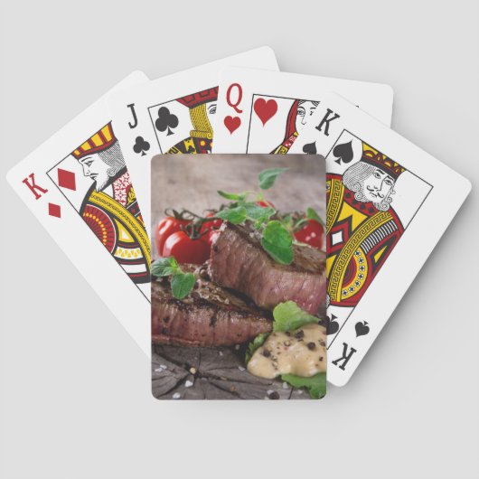 Jeu De Cartes Biftecks grillés de BBQ avec les herbes et les (dos)
