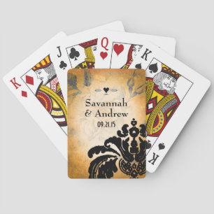 Jeu De Cartes Bijou romantique vintage or rose damas noir