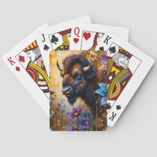 Jeu De Cartes Bison américain dans un portrait de fleur texturée