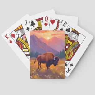 Jeu De Cartes Bison de Grand Teton Peinture de voyage du parc