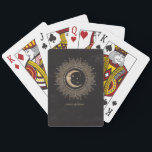 Jeu De Cartes Black Gold Lune Stars Mandala Celestial<br><div class="desc">L'élégante conception céleste commence par une lune croissant et des étoiles entourées d'un mandala. Les graphiques et le texte sont de couleur or mat et l'arrière - plan est noir.</div>