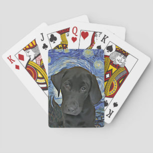 Jeu De Cartes Black Lab Puppy Starry Night Van Gogh Inspiré 
