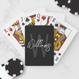 Jeu De Cartes Black Modern Script Personnalisé Monogramme et nom