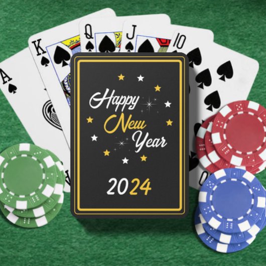 Jeu De Cartes Black White & Gold Star Bonne année 2024