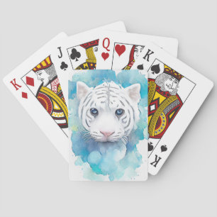 Jeu De Cartes Blanc Tigre sauvage Nature Aquarelle Art