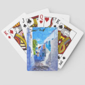 Jeu De Cartes Bleu blanc élégant Mykonos Grèce Aquarelle (dos)