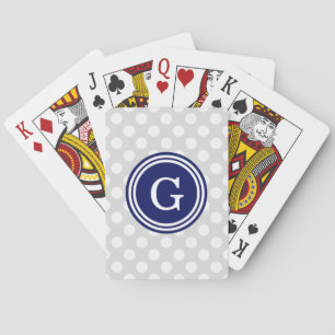 Jeu De Cartes Bleu bleu marine gris clair Pois blanc 1IR