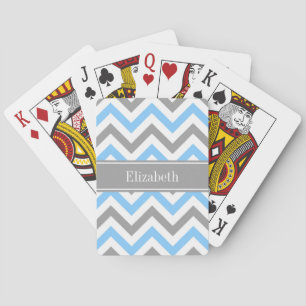 Jeu De Cartes Bleu ciel gris foncé Wht LG Chevron gris nom monog