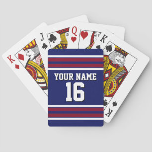 Jeu De Cartes Bleu de marine avec Burgundy White Stripes Team Je