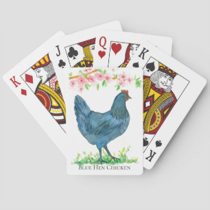 Jeu De Cartes Bleu Hen Pêche Fleurs d'Aquarelle