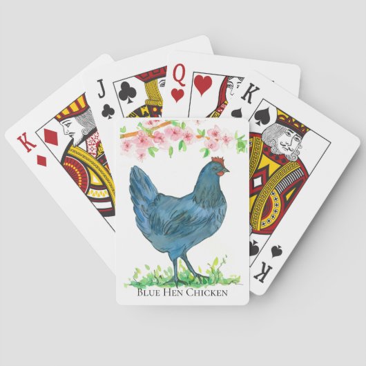 Jeu De Cartes Bleu Hen Pêche Fleurs d'Aquarelle (dos)