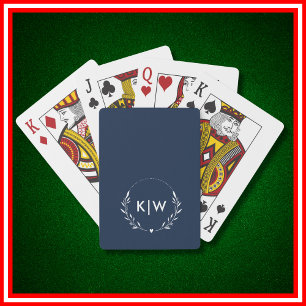 Jeu De Cartes Bleu marine et blanc Monogramme initiales modern