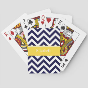 Jeu De Cartes Bleu Marine Grand Chevron Monogramme Nom Ananas