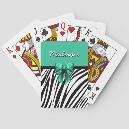 Jeu De Cartes Bleu Ruban Bow Zebra Imprimer (dos)