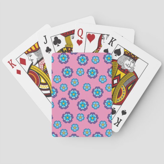 Jeu De Cartes Bleu Violet rose motif floral (dos)
