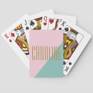 Jeu De Cartes Bloc de couleur géométrique Nom personnalisé rose