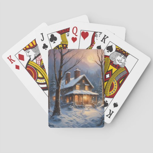 Jeu De Cartes Blue Brown Rustic Winter Cabin Snow Painting  (dos)