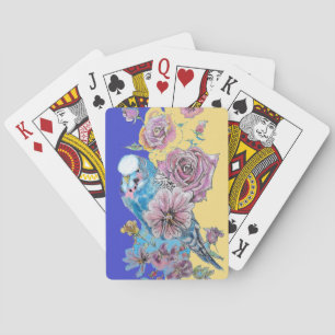 Jeu De Cartes Blue Budgie Red Rose Flower Jouant aux cartes bleu