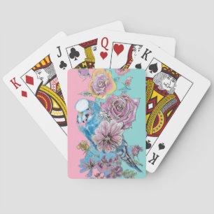 Jeu De Cartes Blue Budgie Red Rose Flower Jouer des cartes Aqua 