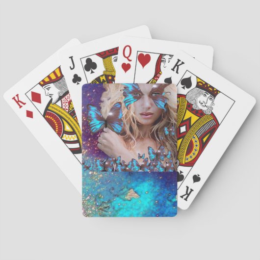 JEU DE CARTES BLUE BUTTERFLY WITH GREEN GOLD SPARKLES (dos)