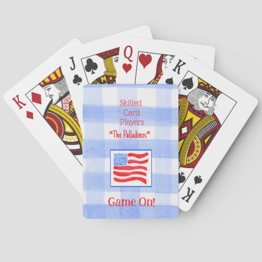 Jeu De Cartes Blue Check Gingham USA Flag Bridge (dos)