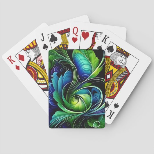 Jeu De Cartes Blue Green Leafy végétarien abstrait (dos)
