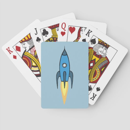 Jeu De Cartes Blue Retro Rocketship Cute Cartoon Design (dos)