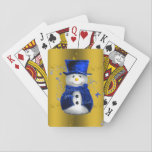 Jeu De Cartes Blue Snowman sur Gold Christmas<br><div class="desc">Un motif de Noël mignon et coloré avec des bonhomme de neige vêtus d'un chapeau et de gilets en velours bleu,  sur un arrière - plan doré festif aux étoiles dorées pour ajouter une touche chic et fantaisiste à vos décorations de maison de Noël cette année.</div>