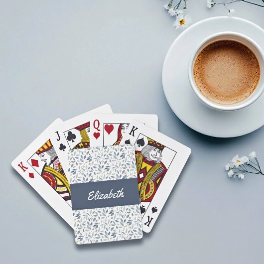 Jeu De Cartes Blue Watercolor Botanical Pattern Custom Name