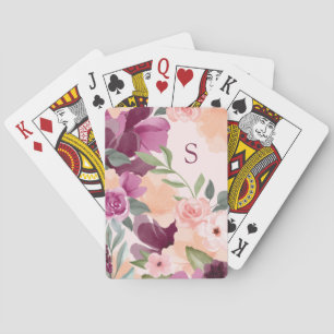 Jeu De Cartes Blush & Purple Violet Watercolor Floral Monogram