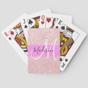 Jeu De Cartes Blush Rose Glitter Monogramme Rose Doré Pailleté