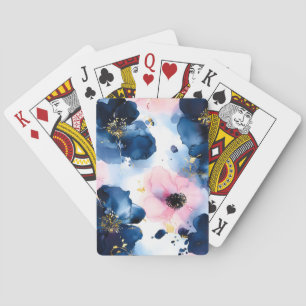 Jeu De Cartes Blush Rose Gold Bleu de Nuit Floral Aquarelle