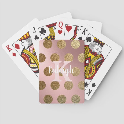 Jeu De Cartes Blush Rose Iridescent Points de Polka Or Monogramm (dos)