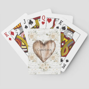 Jeu De Cartes Boho floral blanc Faux Coeur bois