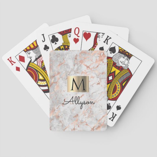 Jeu De Cartes Boite en or en marbre blanc/Rose, Nom/Monogramme V (dos)