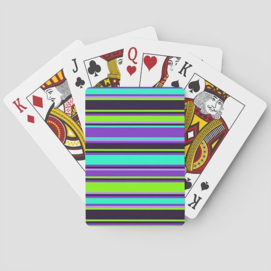 Jeu De Cartes Bold Purple, Aqua & Chartreuse Striped Poker Cards (dos)