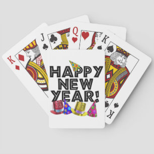 Jeu De Cartes Bonne année - Texte noir avec chapeaux de fête