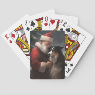 Jeu De Cartes Border Collie avec le Père Noël Noël Festif