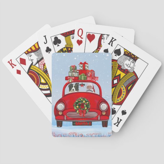 Jeu De Cartes Bordure Collie Chien En Voiture Avec Le Père Noël (dos)