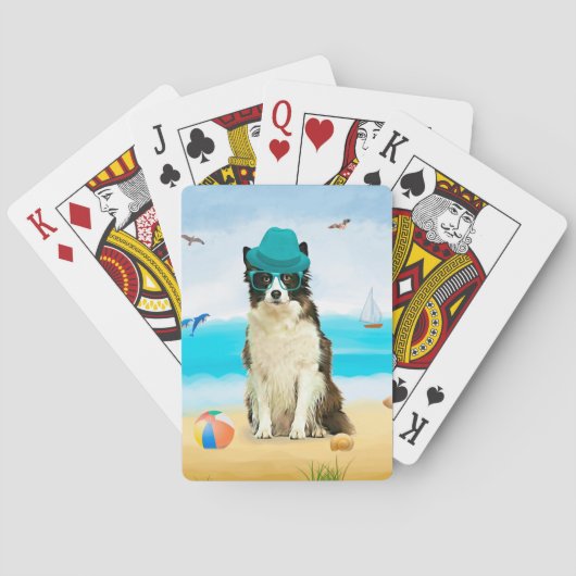 Jeu De Cartes Bordure Collie Chien sur l'oreiller de plage (dos)