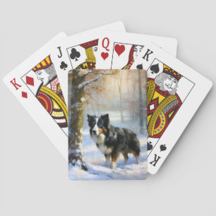 Jeu De Cartes Bordure Collie Laisser neiger Noël