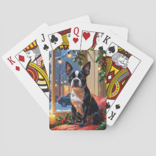 Jeu De Cartes Boston Terrier avec Noël Lumières