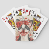 Jeu De Cartes Boston Terrier Chien Rouge Floral (dos)