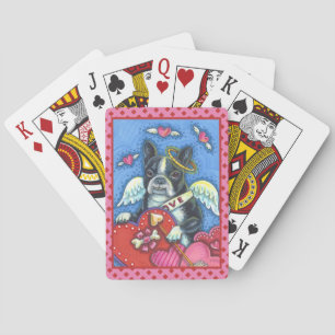 JEU DE CARTES BOSTON TERRIER CUPID, CHIEN VALENTINE POKER ROSE