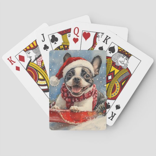 Jeu De Cartes Boston Terrier Dog in Sledge Let it Neige Noël (dos)