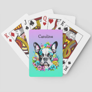 Jeu De Cartes Boston Terrier entouré de fleurs Personnalisé